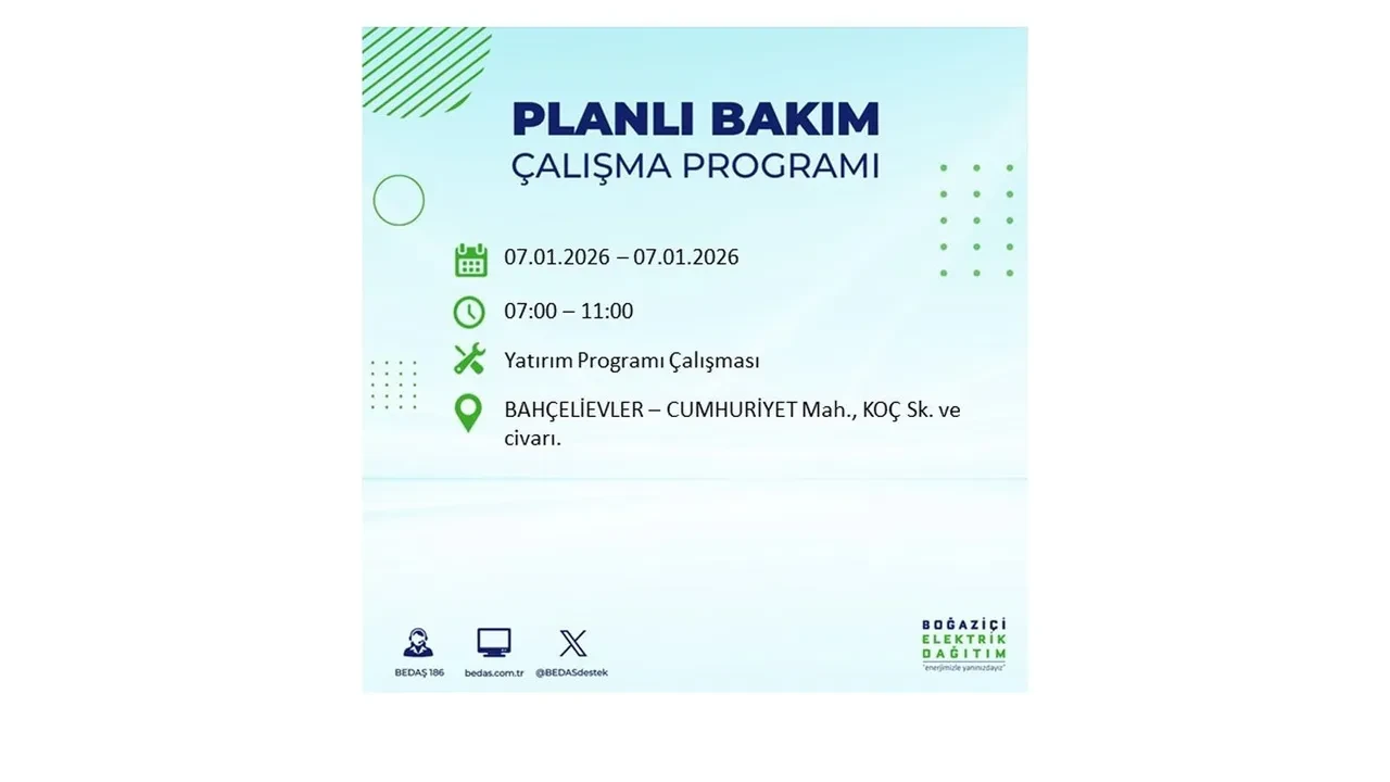 İstanbul’da geniş çaplı elektrik kesintisi! 7 Ocak Çarşamba günü 18 ilçede planlı elektrik kesintisi uygulanacak >> İşte o ilçe ve mahalleler