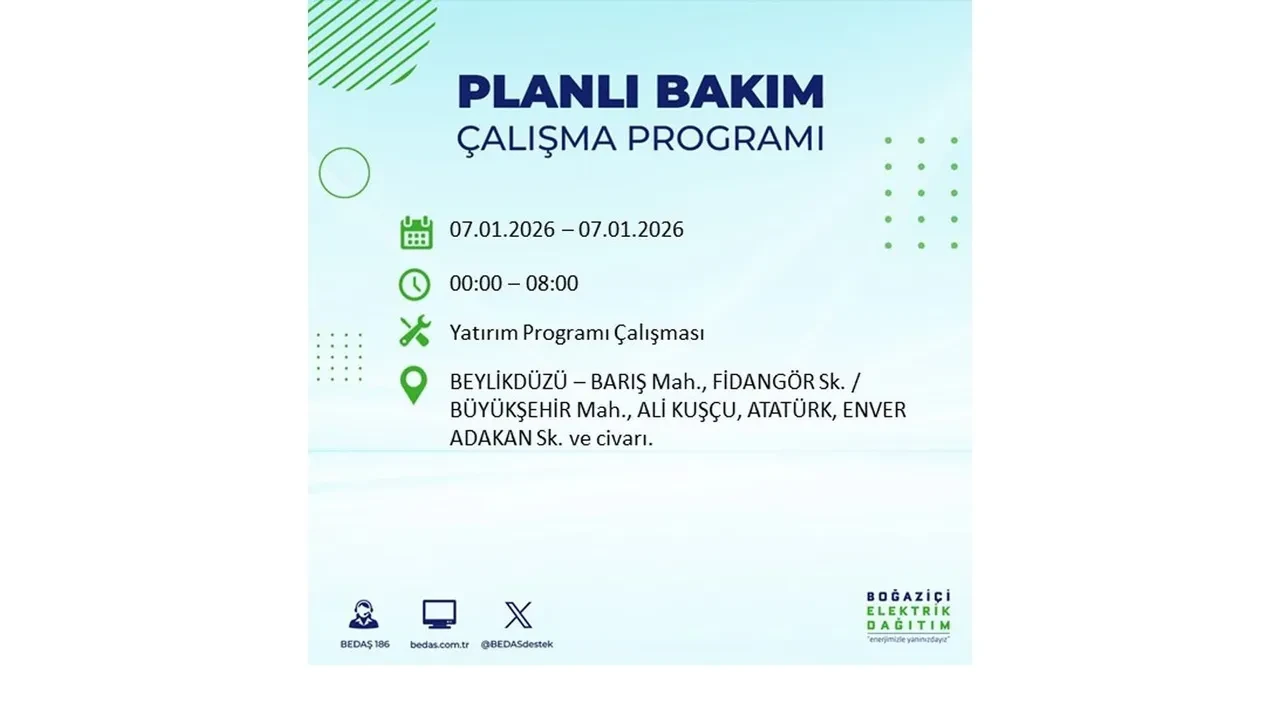 İstanbul’da geniş çaplı elektrik kesintisi! 7 Ocak Çarşamba günü 18 ilçede planlı elektrik kesintisi uygulanacak >> İşte o ilçe ve mahalleler