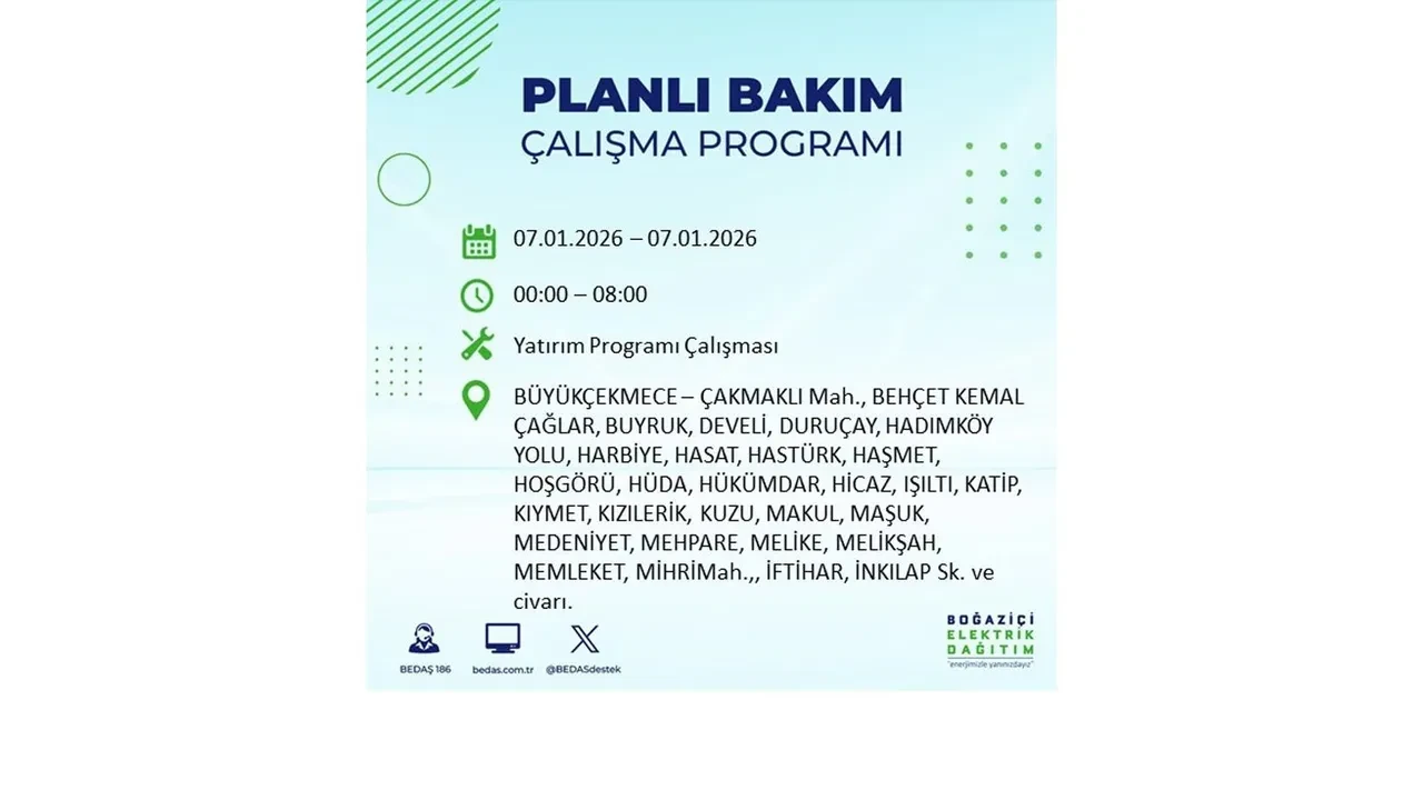 İstanbul’da geniş çaplı elektrik kesintisi! 7 Ocak Çarşamba günü 18 ilçede planlı elektrik kesintisi uygulanacak >> İşte o ilçe ve mahalleler