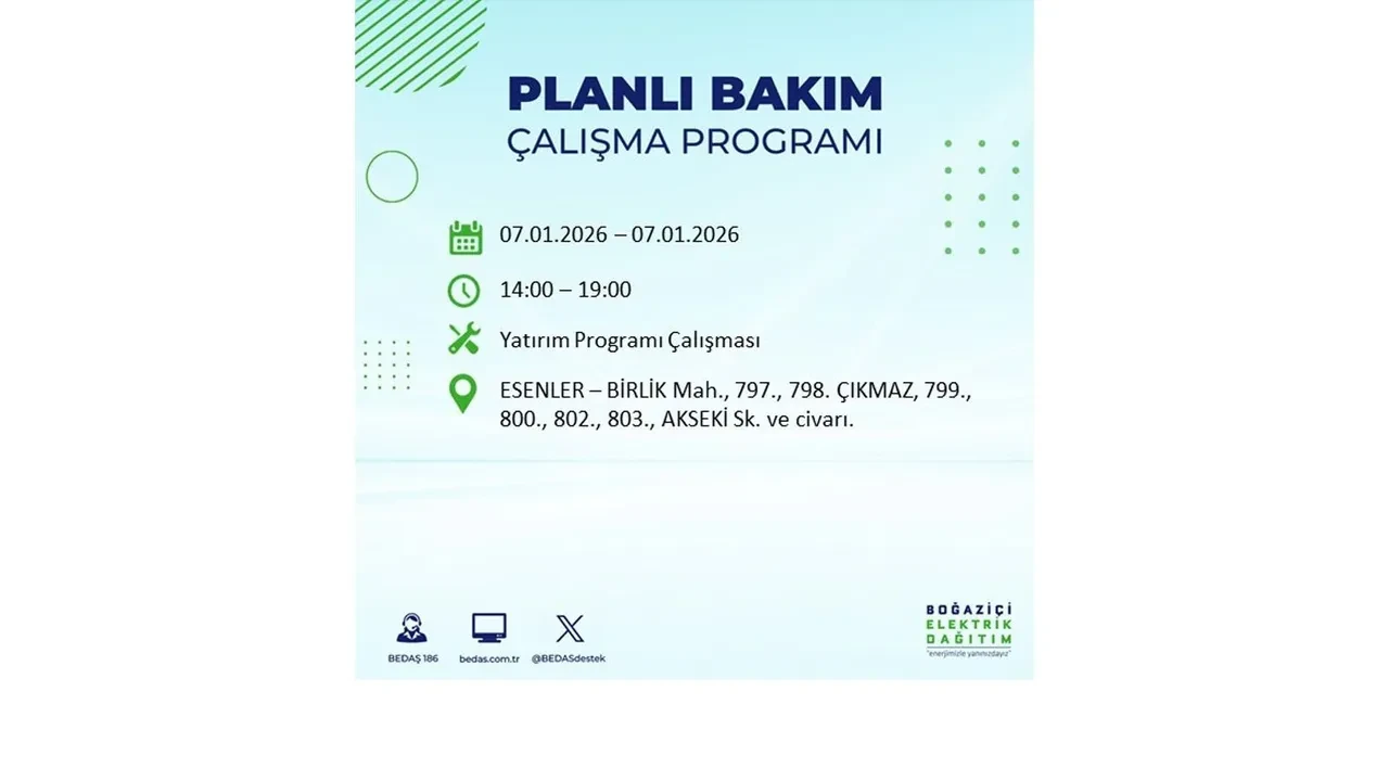 İstanbul’da geniş çaplı elektrik kesintisi! 7 Ocak Çarşamba günü 18 ilçede planlı elektrik kesintisi uygulanacak >> İşte o ilçe ve mahalleler