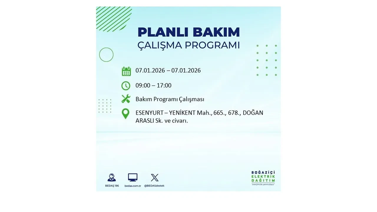İstanbul’da geniş çaplı elektrik kesintisi! 7 Ocak Çarşamba günü 18 ilçede planlı elektrik kesintisi uygulanacak >> İşte o ilçe ve mahalleler