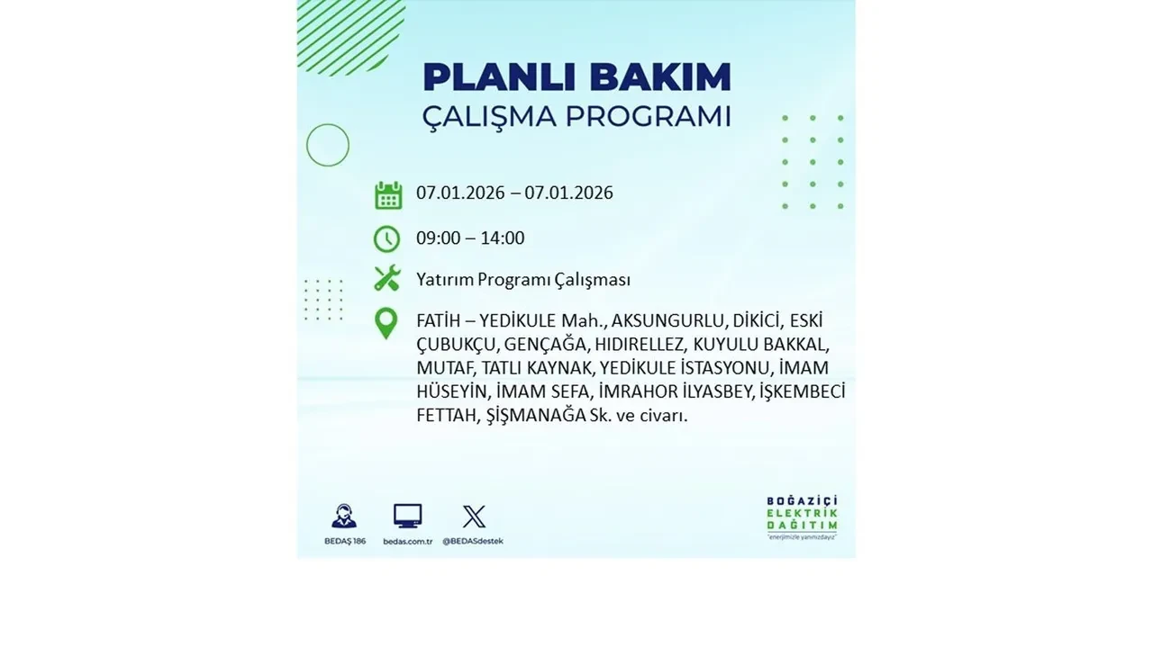İstanbul’da geniş çaplı elektrik kesintisi! 7 Ocak Çarşamba günü 18 ilçede planlı elektrik kesintisi uygulanacak >> İşte o ilçe ve mahalleler