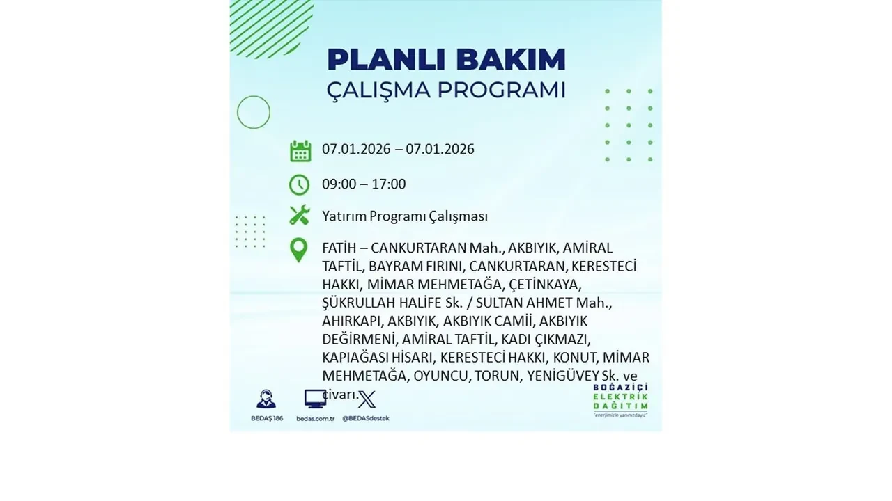 İstanbul’da geniş çaplı elektrik kesintisi! 7 Ocak Çarşamba günü 18 ilçede planlı elektrik kesintisi uygulanacak >> İşte o ilçe ve mahalleler