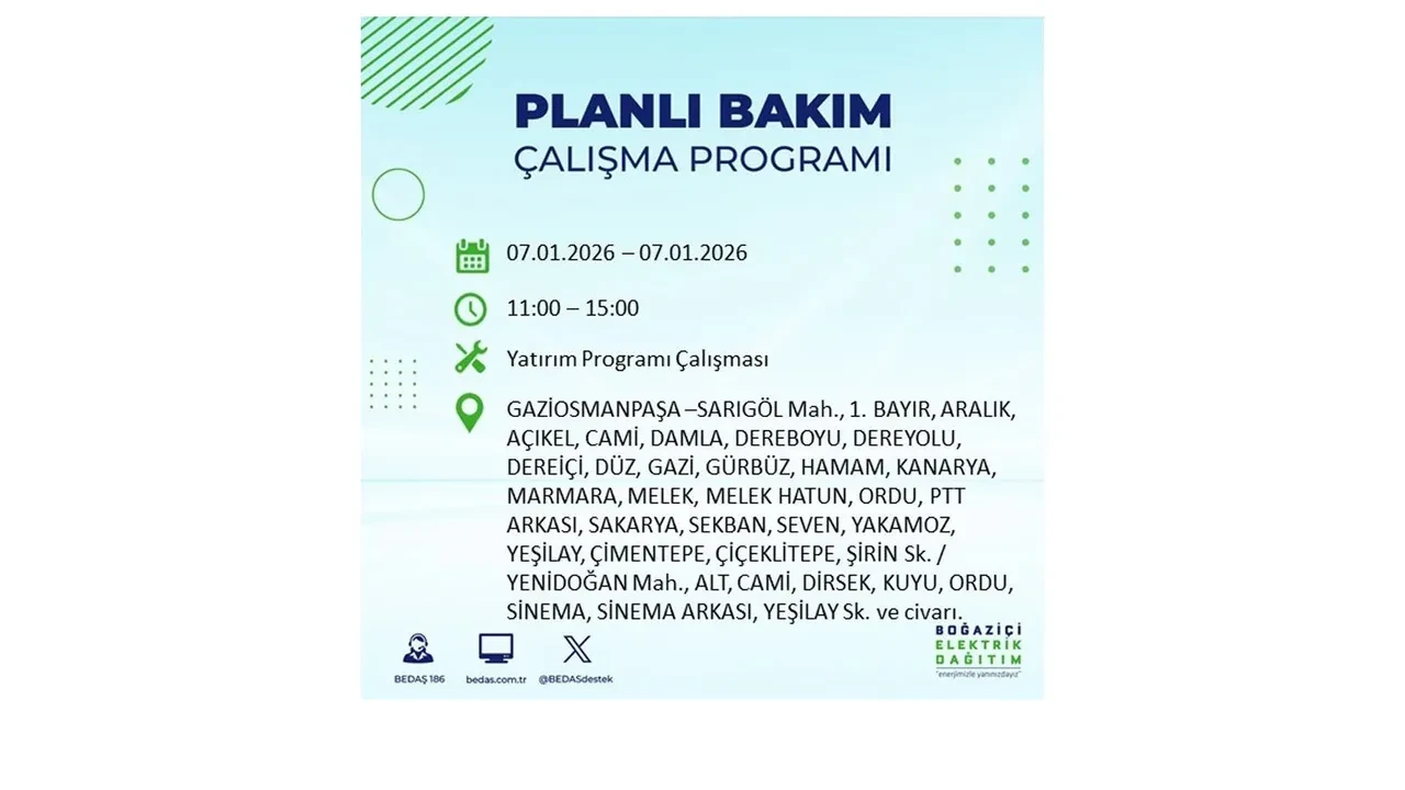 İstanbul’da geniş çaplı elektrik kesintisi! 7 Ocak Çarşamba günü 18 ilçede planlı elektrik kesintisi uygulanacak >> İşte o ilçe ve mahalleler