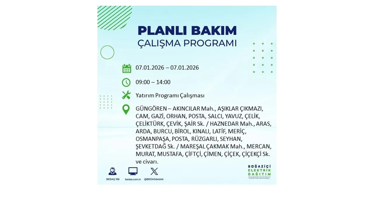 İstanbul’da geniş çaplı elektrik kesintisi! 7 Ocak Çarşamba günü 18 ilçede planlı elektrik kesintisi uygulanacak >> İşte o ilçe ve mahalleler