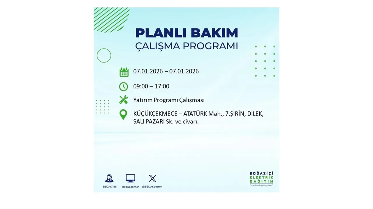 İstanbul’da geniş çaplı elektrik kesintisi! 7 Ocak Çarşamba günü 18 ilçede planlı elektrik kesintisi uygulanacak >> İşte o ilçe ve mahalleler