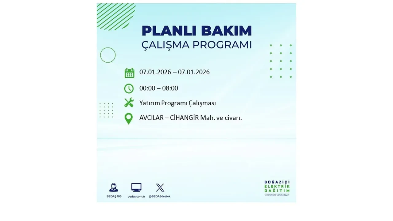 İstanbul’da geniş çaplı elektrik kesintisi! 7 Ocak Çarşamba günü 18 ilçede planlı elektrik kesintisi uygulanacak >> İşte o ilçe ve mahalleler