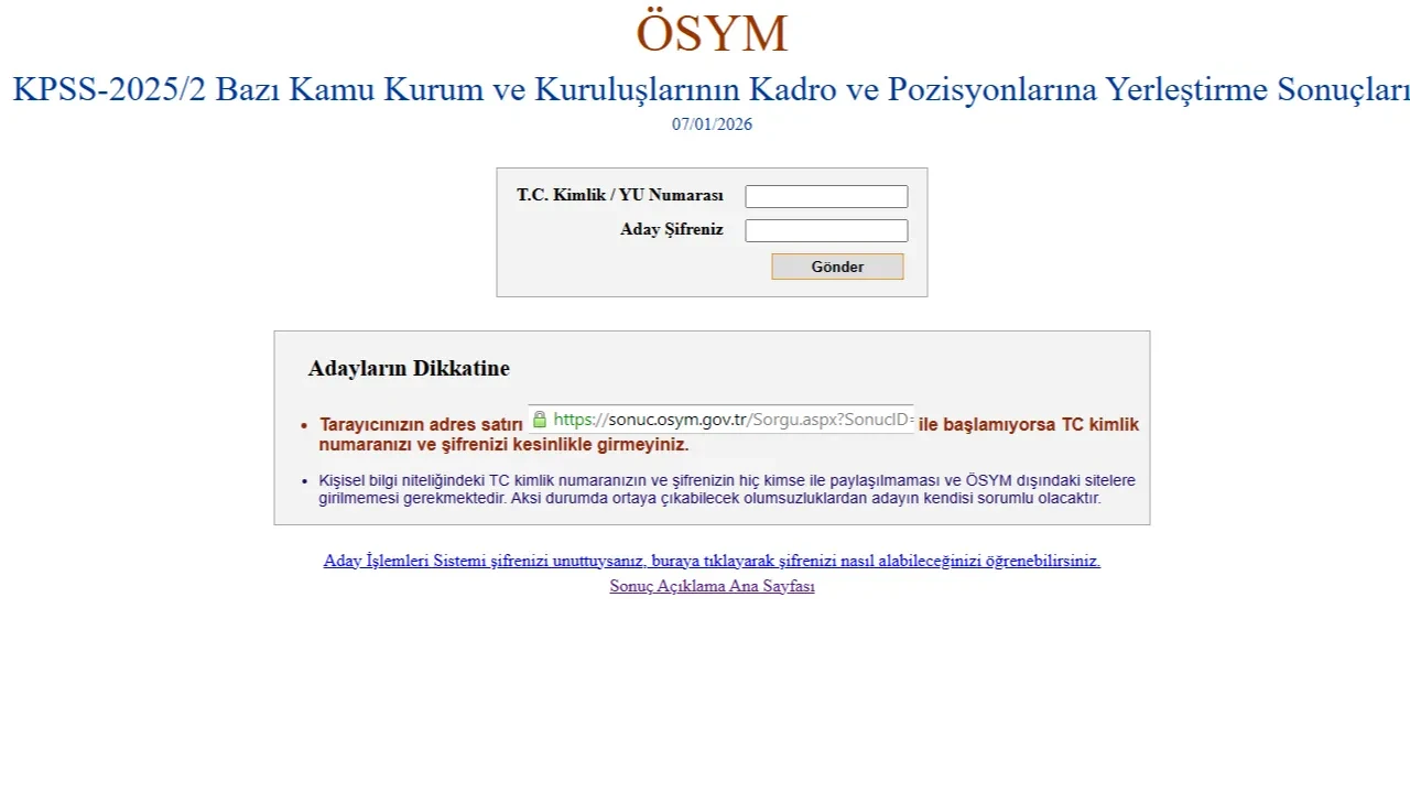 KPSS 2025/2 tercih sonuçları açıklandı: KPSS merkezi atama sonuçları sonuc.osym.gov.tr ekranı 