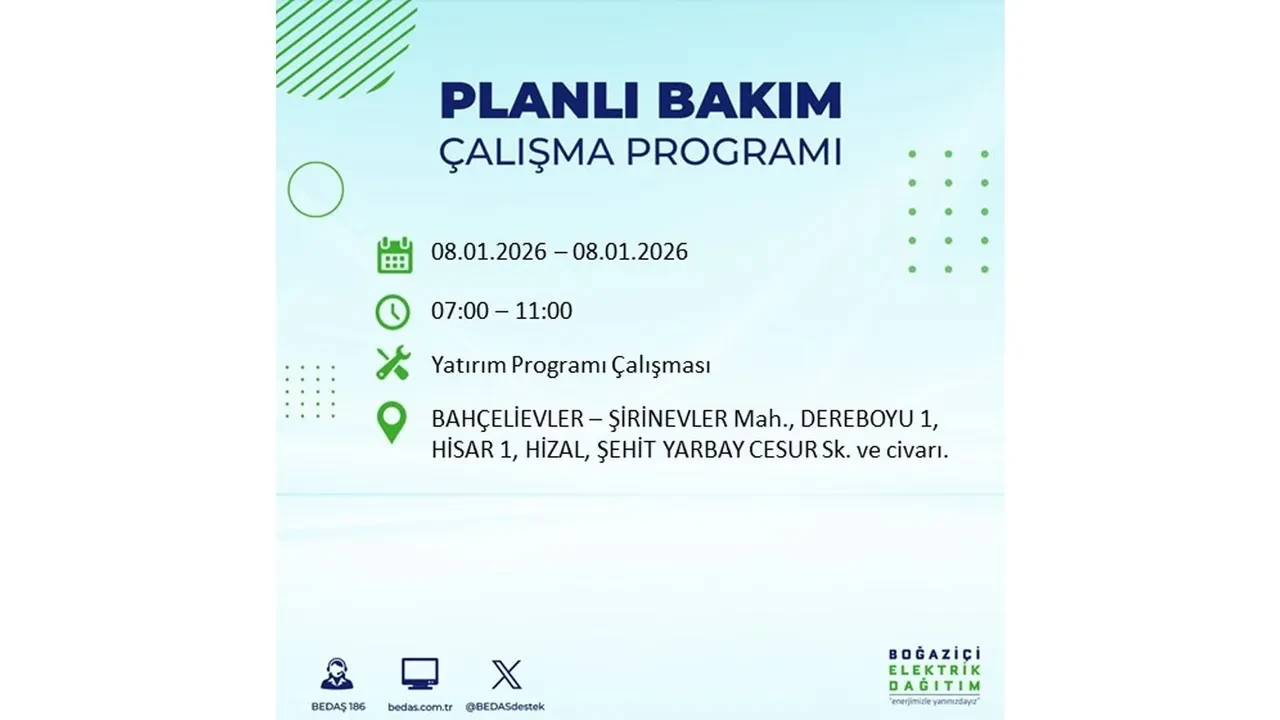 8 Ocak 2026 İstanbul elektrik kesintileri rehberi || 21 ilçede planlı elektrik kesintisi uygulanacak: İstanbul’da elektrikler ne zaman gelecek?