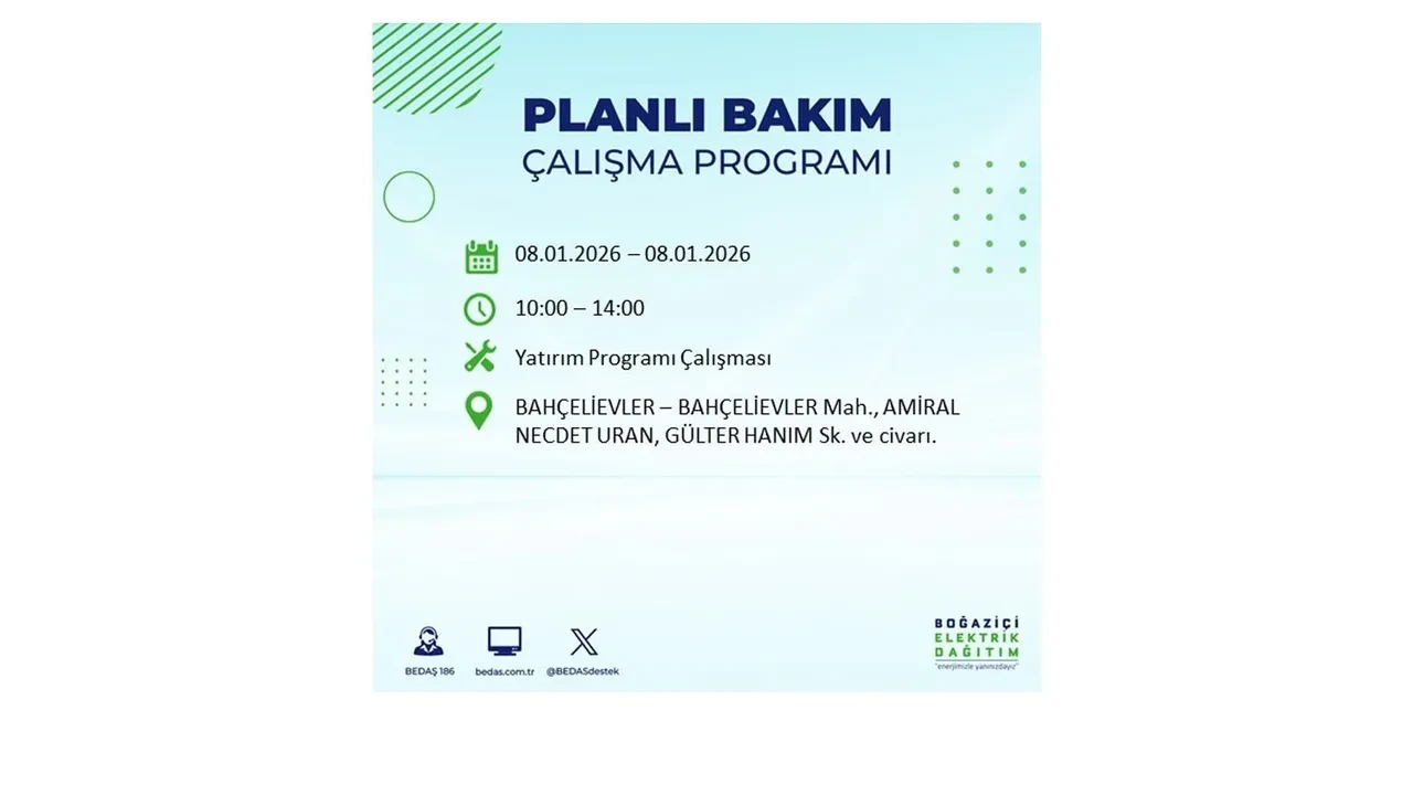8 Ocak 2026 İstanbul elektrik kesintileri rehberi || 21 ilçede planlı elektrik kesintisi uygulanacak: İstanbul’da elektrikler ne zaman gelecek?
