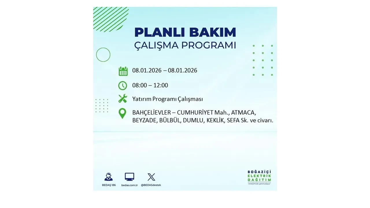 8 Ocak 2026 İstanbul elektrik kesintileri rehberi || 21 ilçede planlı elektrik kesintisi uygulanacak: İstanbul’da elektrikler ne zaman gelecek?