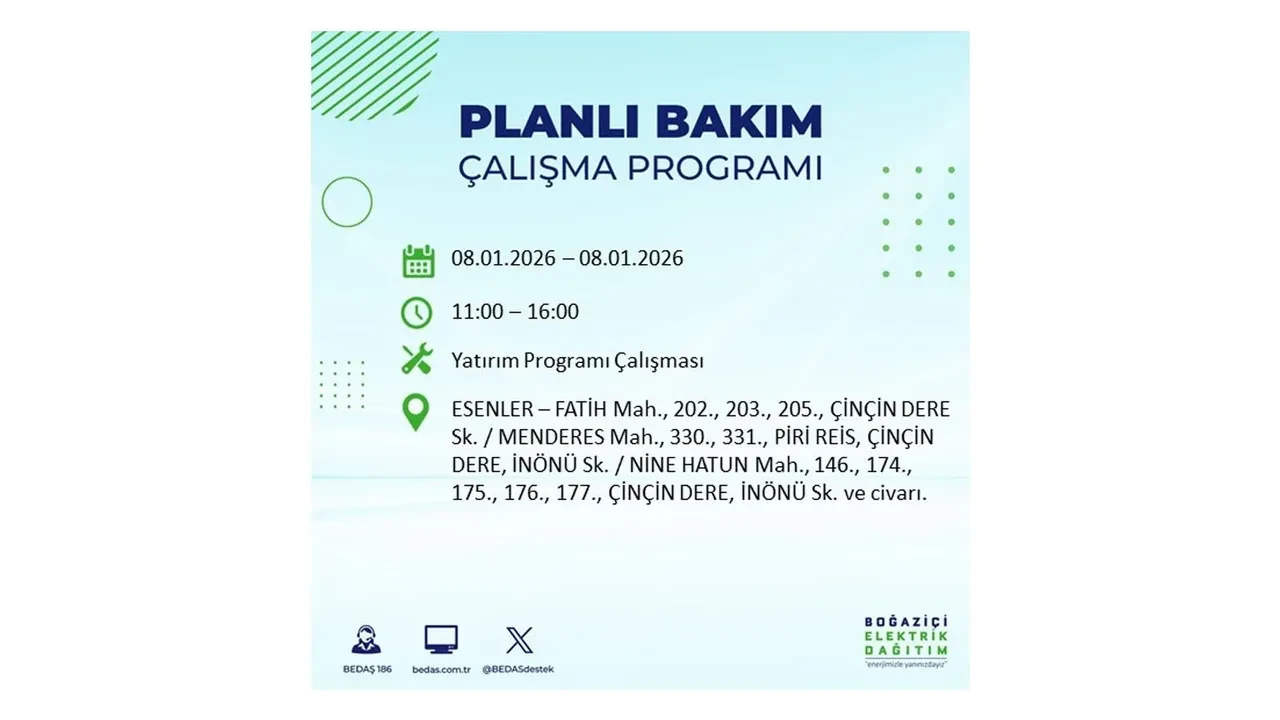 8 Ocak 2026 İstanbul elektrik kesintileri rehberi || 21 ilçede planlı elektrik kesintisi uygulanacak: İstanbul’da elektrikler ne zaman gelecek?
