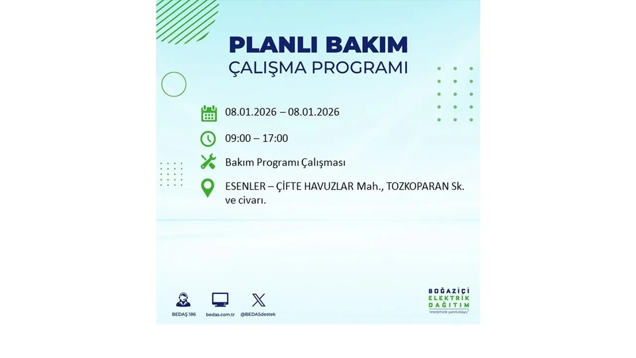 8 Ocak 2026 İstanbul elektrik kesintileri rehberi || 21 ilçede planlı elektrik kesintisi uygulanacak: İstanbul’da elektrikler ne zaman gelecek?