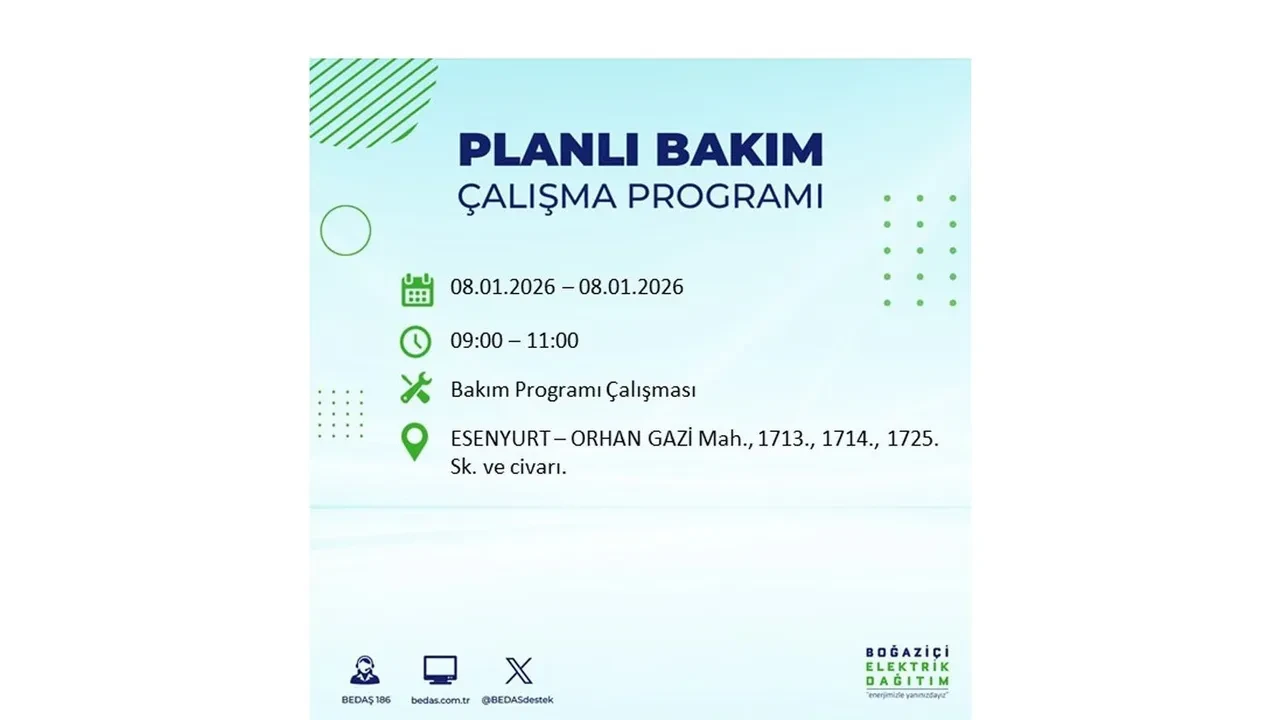 8 Ocak 2026 İstanbul elektrik kesintileri rehberi || 21 ilçede planlı elektrik kesintisi uygulanacak: İstanbul’da elektrikler ne zaman gelecek?