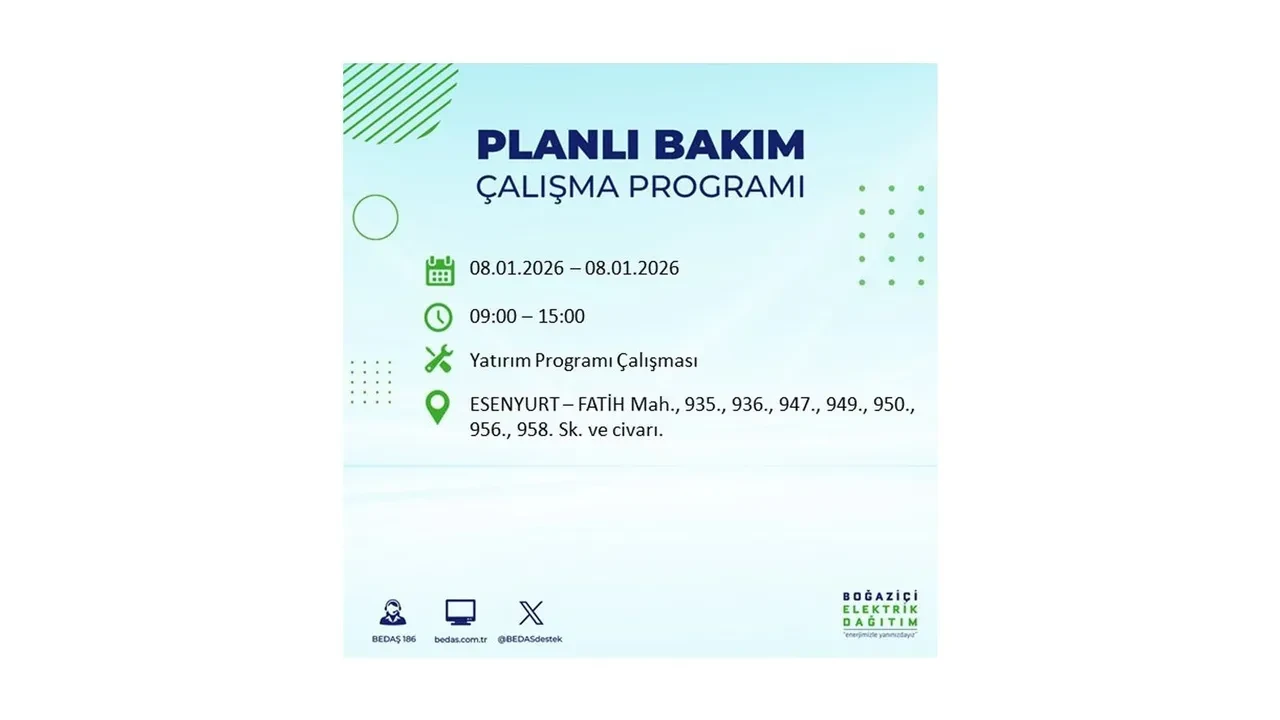 8 Ocak 2026 İstanbul elektrik kesintileri rehberi || 21 ilçede planlı elektrik kesintisi uygulanacak: İstanbul’da elektrikler ne zaman gelecek?
