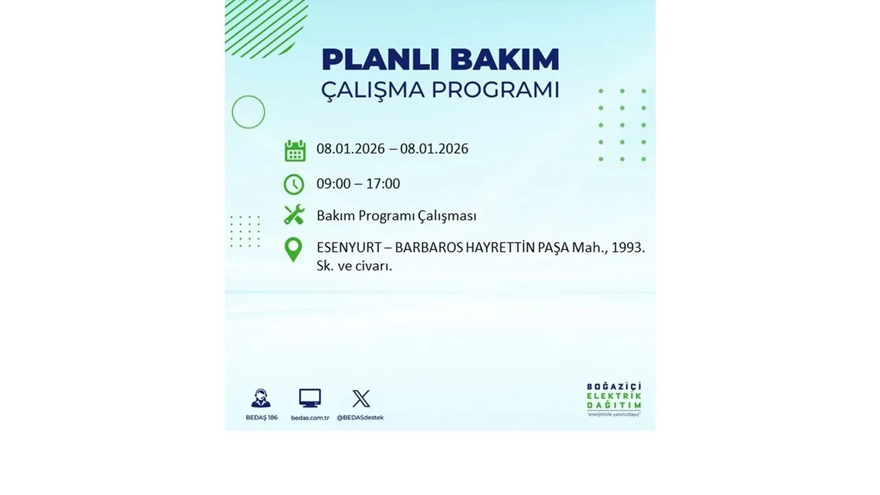 8 Ocak 2026 İstanbul elektrik kesintileri rehberi || 21 ilçede planlı elektrik kesintisi uygulanacak: İstanbul’da elektrikler ne zaman gelecek?