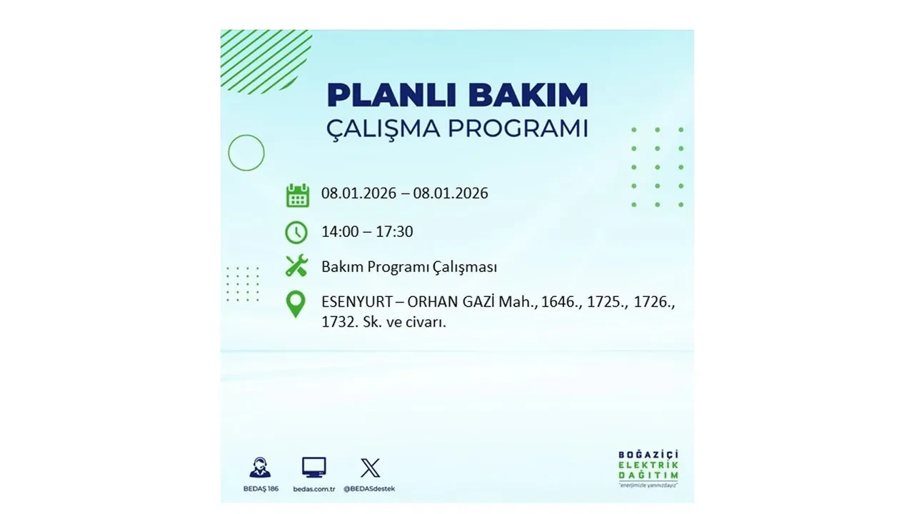 8 Ocak 2026 İstanbul elektrik kesintileri rehberi || 21 ilçede planlı elektrik kesintisi uygulanacak: İstanbul’da elektrikler ne zaman gelecek?