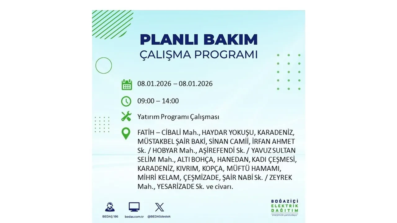 8 Ocak 2026 İstanbul elektrik kesintileri rehberi || 21 ilçede planlı elektrik kesintisi uygulanacak: İstanbul’da elektrikler ne zaman gelecek?