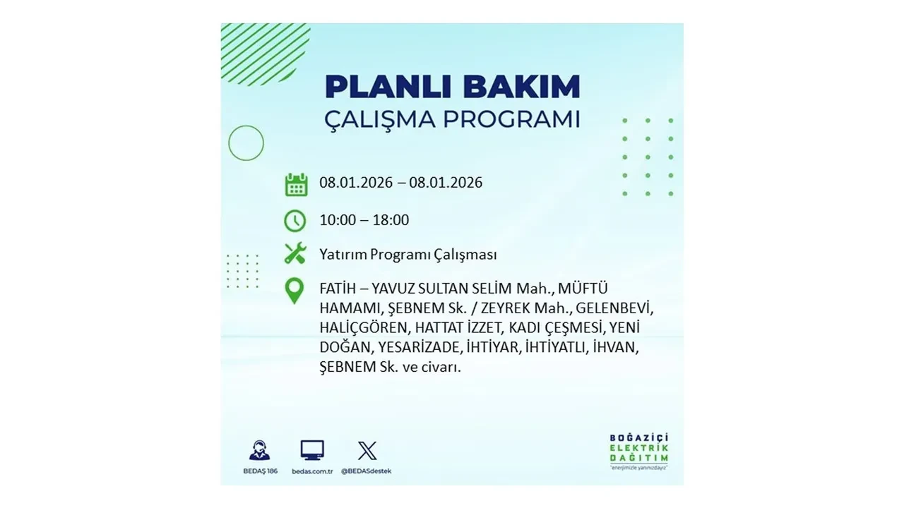 8 Ocak 2026 İstanbul elektrik kesintileri rehberi || 21 ilçede planlı elektrik kesintisi uygulanacak: İstanbul’da elektrikler ne zaman gelecek?