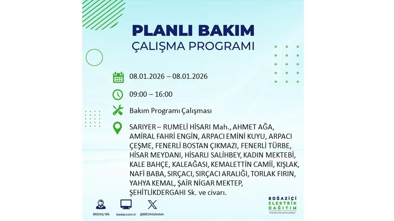 8 Ocak 2026 İstanbul elektrik kesintileri rehberi || 21 ilçede planlı elektrik kesintisi uygulanacak: İstanbul’da elektrikler ne zaman gelecek?
