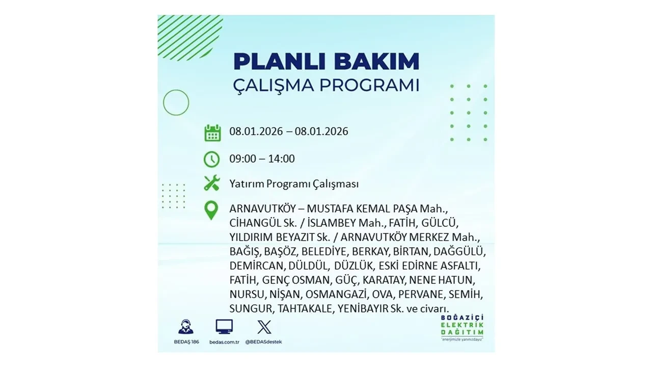 8 Ocak 2026 İstanbul elektrik kesintileri rehberi || 21 ilçede planlı elektrik kesintisi uygulanacak: İstanbul’da elektrikler ne zaman gelecek?
