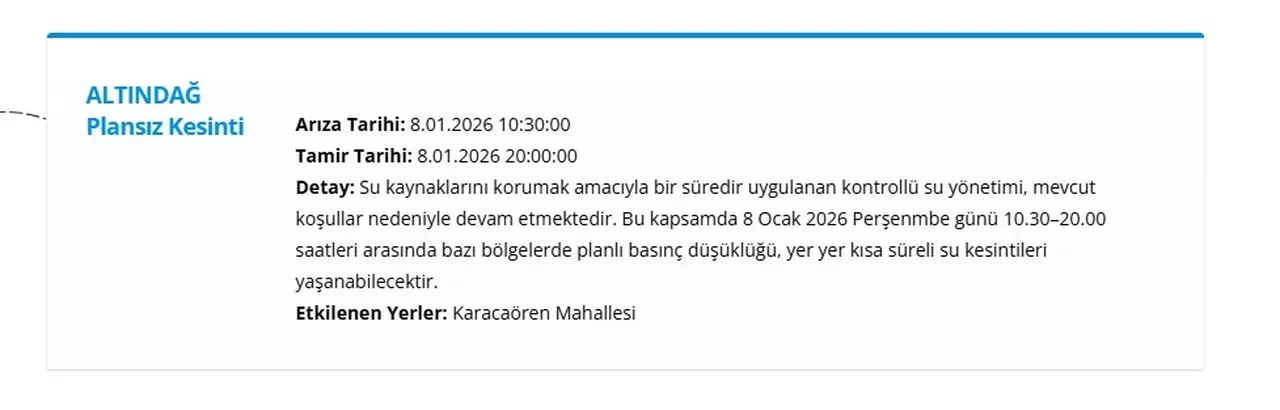 Ankara su kesintisi listesi 8-9 Ocak 2026: ASKİ Ankara’da sular ne zaman gelecek? 11 ilçede su kesintisi sürüyor