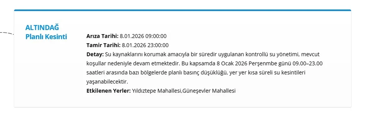 Ankara su kesintisi listesi 8-9 Ocak 2026: ASKİ Ankara’da sular ne zaman gelecek? 11 ilçede su kesintisi sürüyor