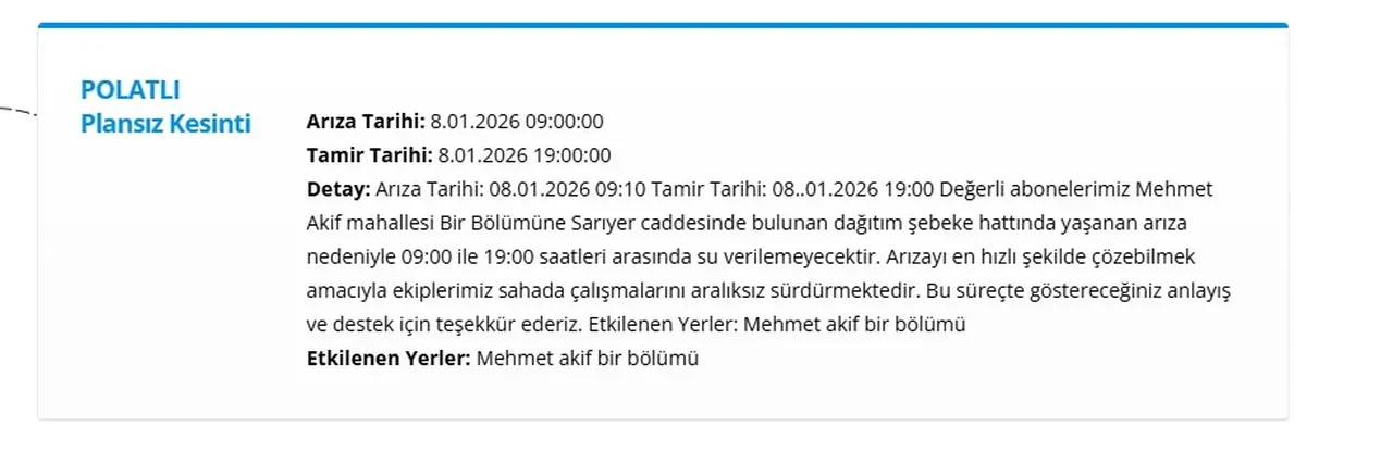 Ankara su kesintisi listesi 8-9 Ocak 2026: ASKİ Ankara’da sular ne zaman gelecek? 11 ilçede su kesintisi sürüyor