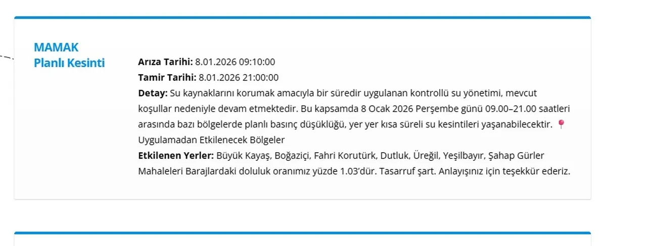 Ankara su kesintisi listesi 8-9 Ocak 2026: ASKİ Ankara’da sular ne zaman gelecek? 11 ilçede su kesintisi sürüyor