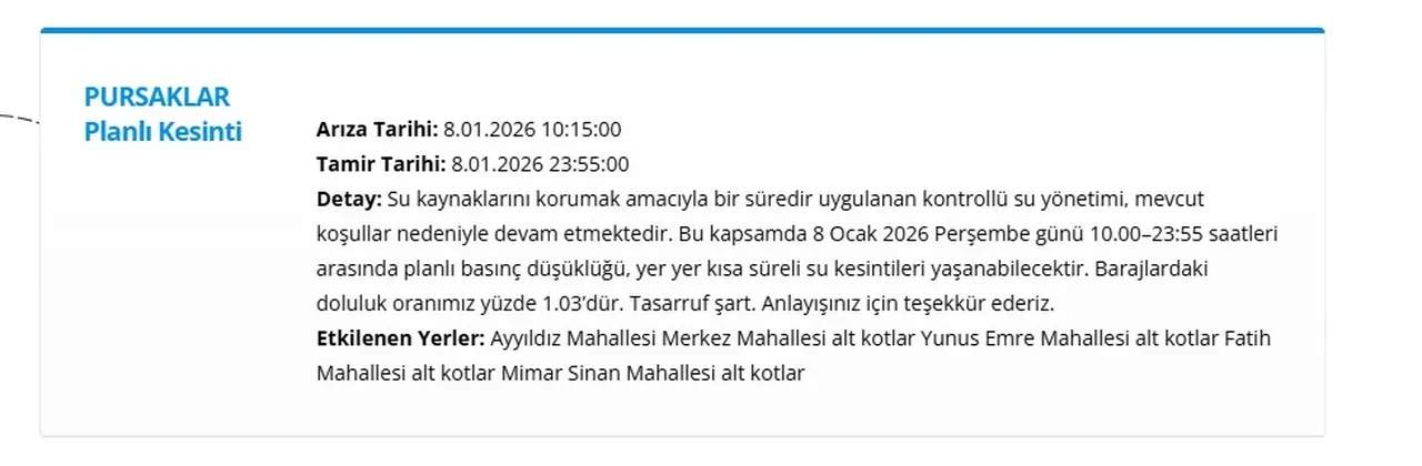 Ankara su kesintisi listesi 8-9 Ocak 2026: ASKİ Ankara’da sular ne zaman gelecek? 11 ilçede su kesintisi sürüyor