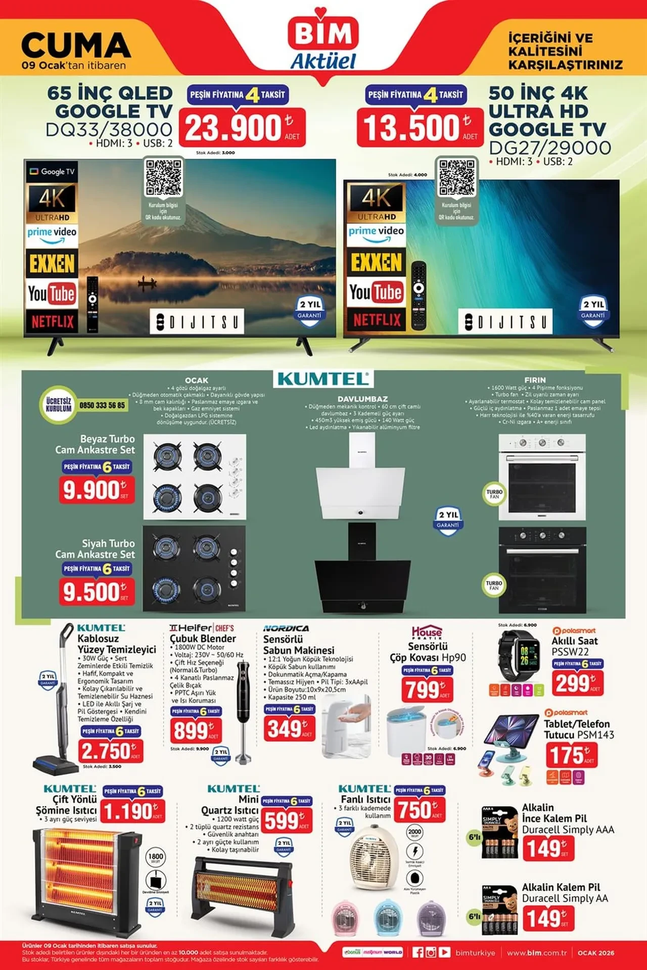 BİM 9 - 16 Ocak aktüel ürünler kataloğu 2026 (YENİ) Kablosuz süpürge, ekmek kızartma makinesi, cep telefonu ve tablet geliyor