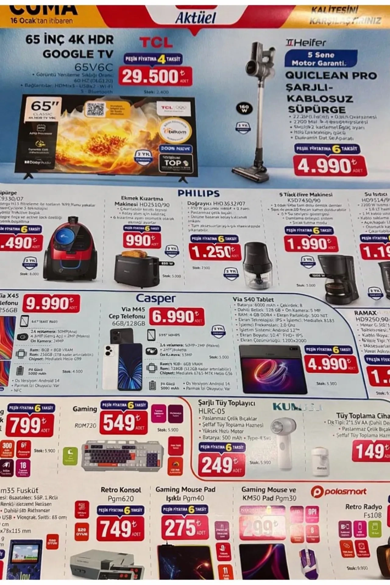 BİM 9 - 16 Ocak aktüel ürünler kataloğu 2026 (YENİ) Kablosuz süpürge, ekmek kızartma makinesi, cep telefonu ve tablet geliyor