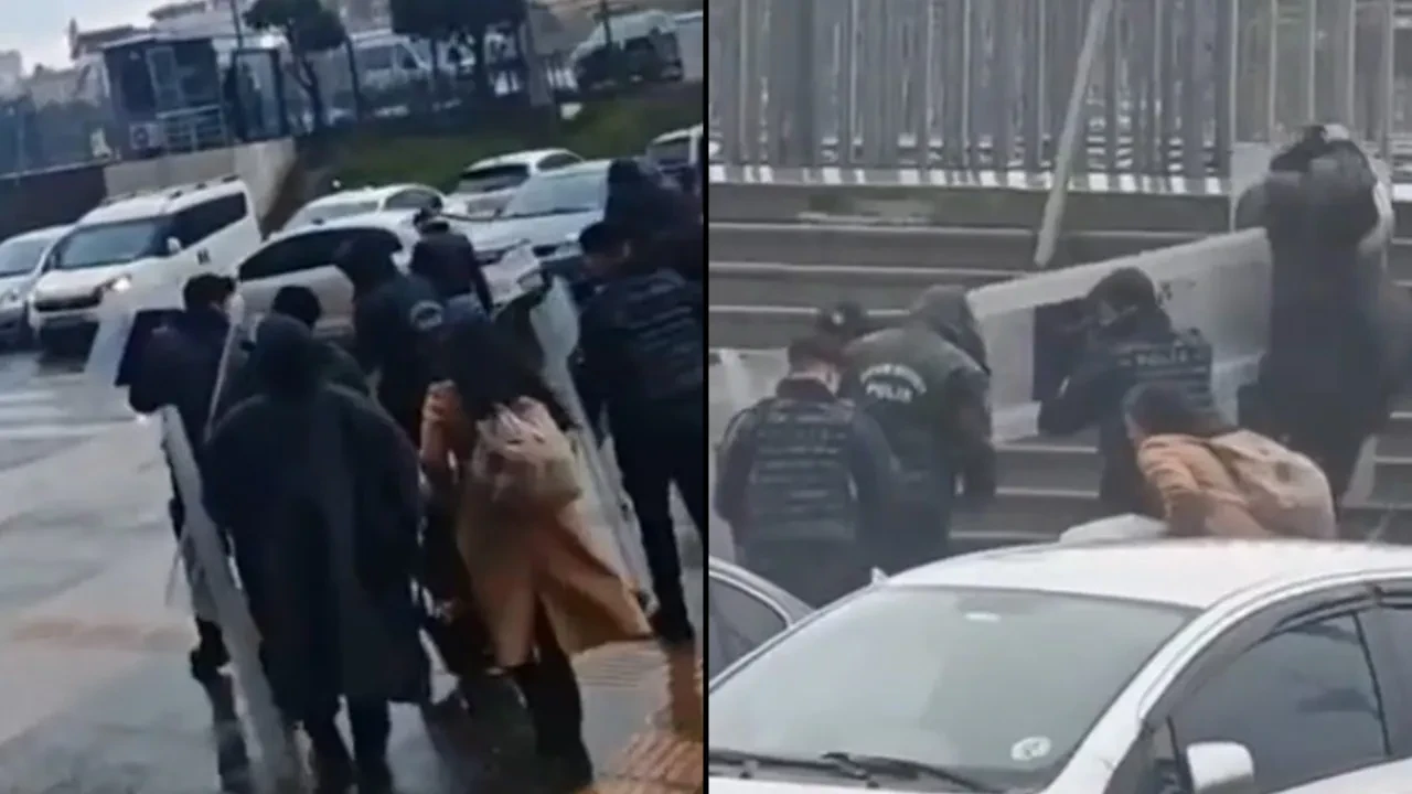 Polis kalkanı anne ve bebeğini fırtınadan korudu