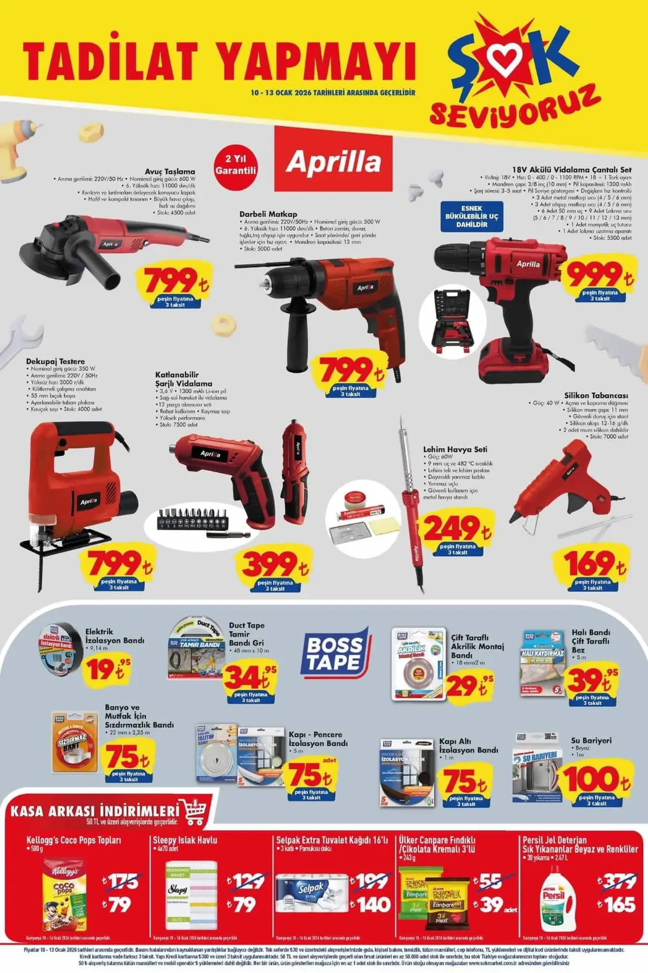 ŞOK aktüel kataloğu 10-13 Ocak! Bu hafta sonu ŞOK marketlere montlar, turbo pervaneli duş balığı ve matkap seti 