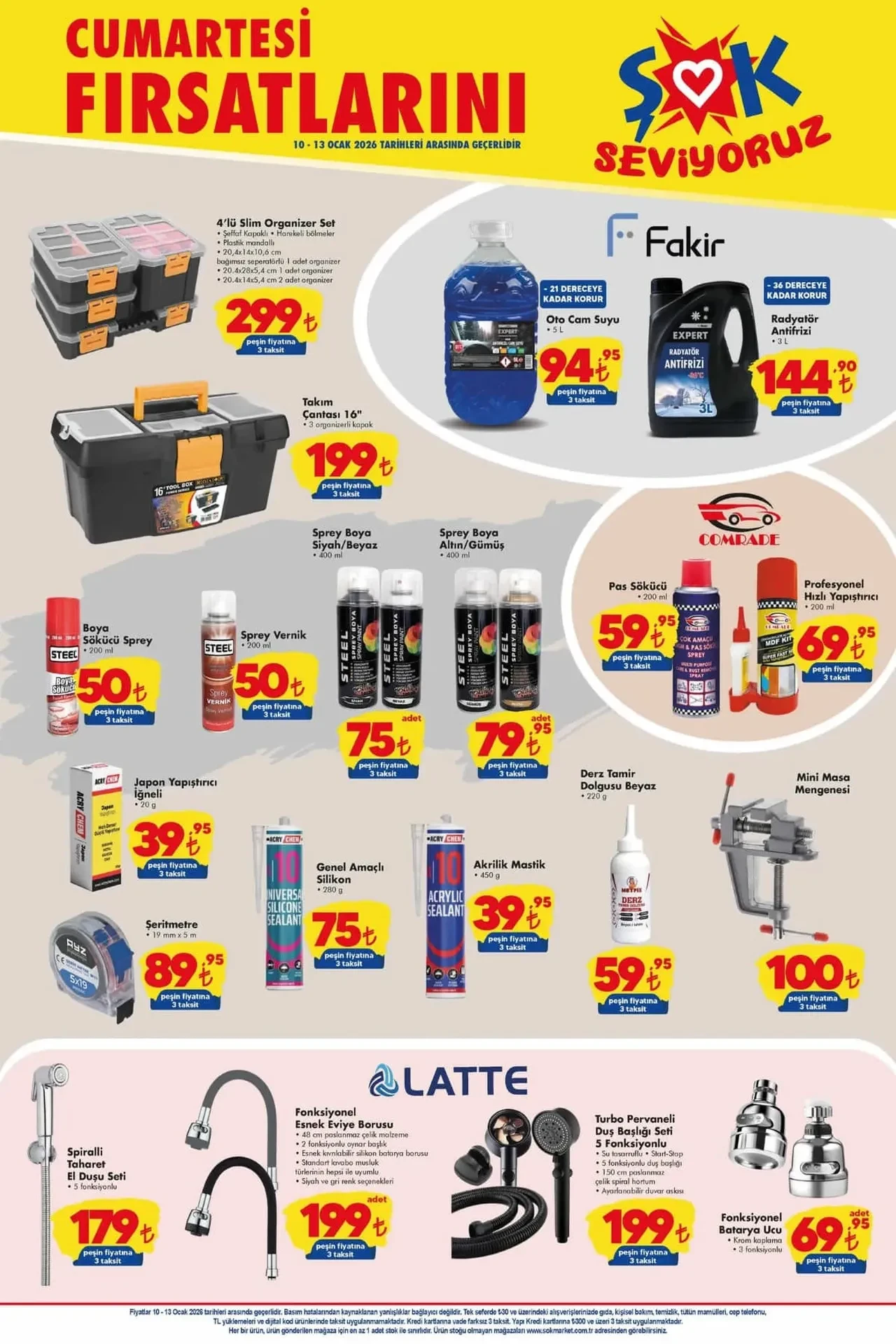 ŞOK aktüel kataloğu 10-13 Ocak! Bu hafta sonu ŞOK marketlere montlar, turbo pervaneli duş balığı ve matkap seti 