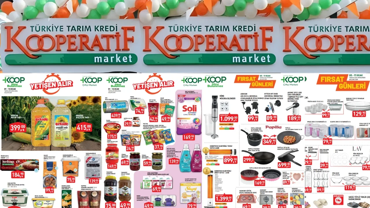 Tarım Kredi Kooperatifi 8-17 Ocak kataloğu fırsatlarla geldi! 5 litre yağ, 8 kilo çamaşır deterjanı ve 2 farklı model ısıtıcı uygun fiyatlarla geliyor