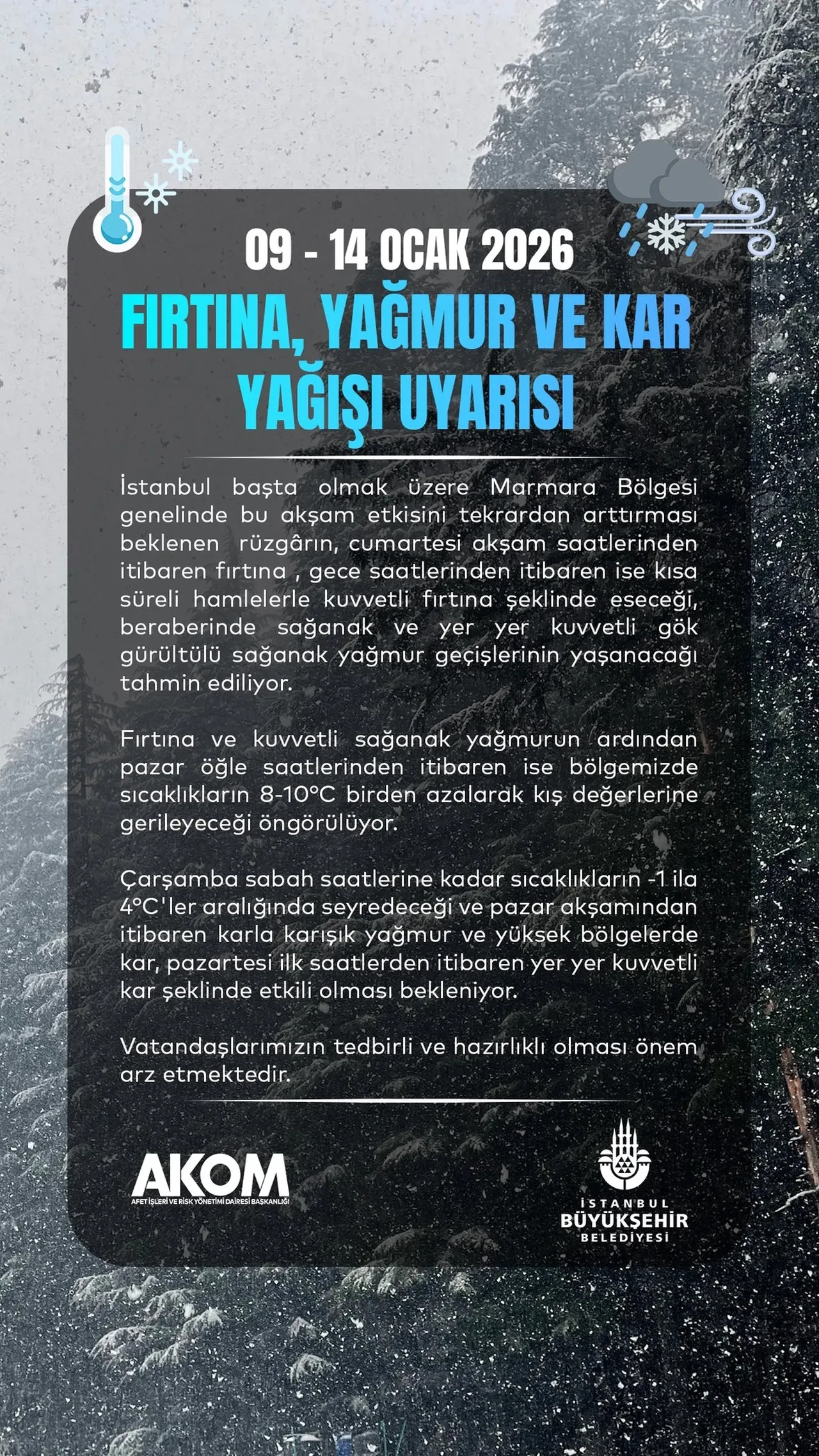 AKOM tarih vererek uyardı! İstanbul için kuvvetli kar yağışı geliyor: Okullar tatil olacak mı?