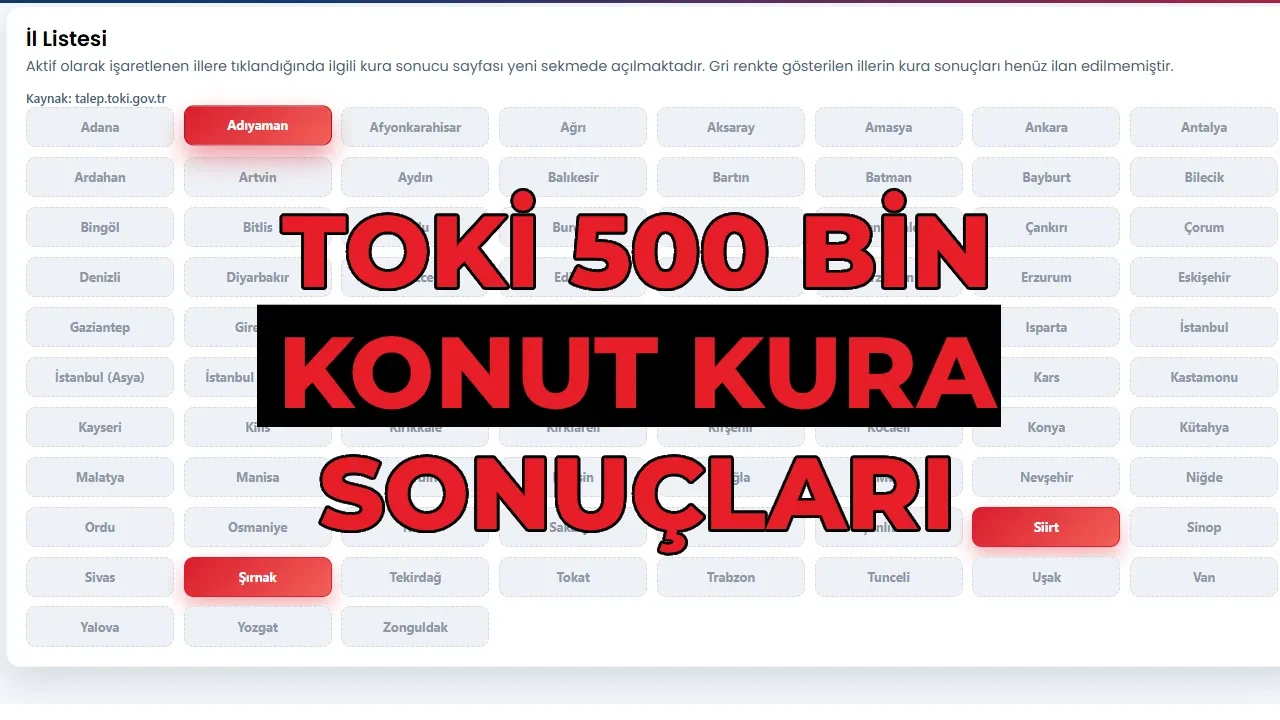 TOKİ 500 bin konut kura sonuçları 2026: TOKİ Muş, Ardahan, Antalya ve Bingöl kura sonuçları isim listesi (asıl/yedek) açıklandı mı?