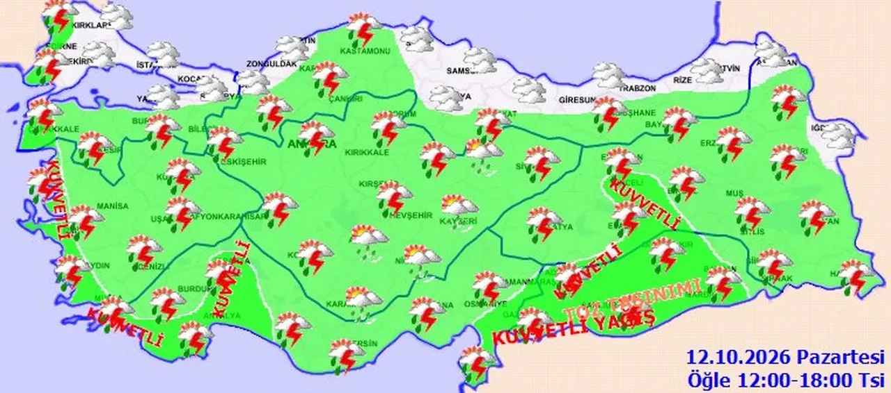 12 Ekim 2026 hava durumu | Meteoroloji saat vererek uyardı: Kuvvetli yağış geliyor, sıcaklıklar 4-6 derece düşecek