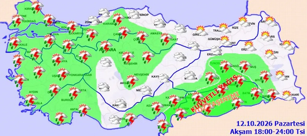 12 Ekim 2026 hava durumu | Meteoroloji saat vererek uyardı: Kuvvetli yağış geliyor, sıcaklıklar 4-6 derece düşecek