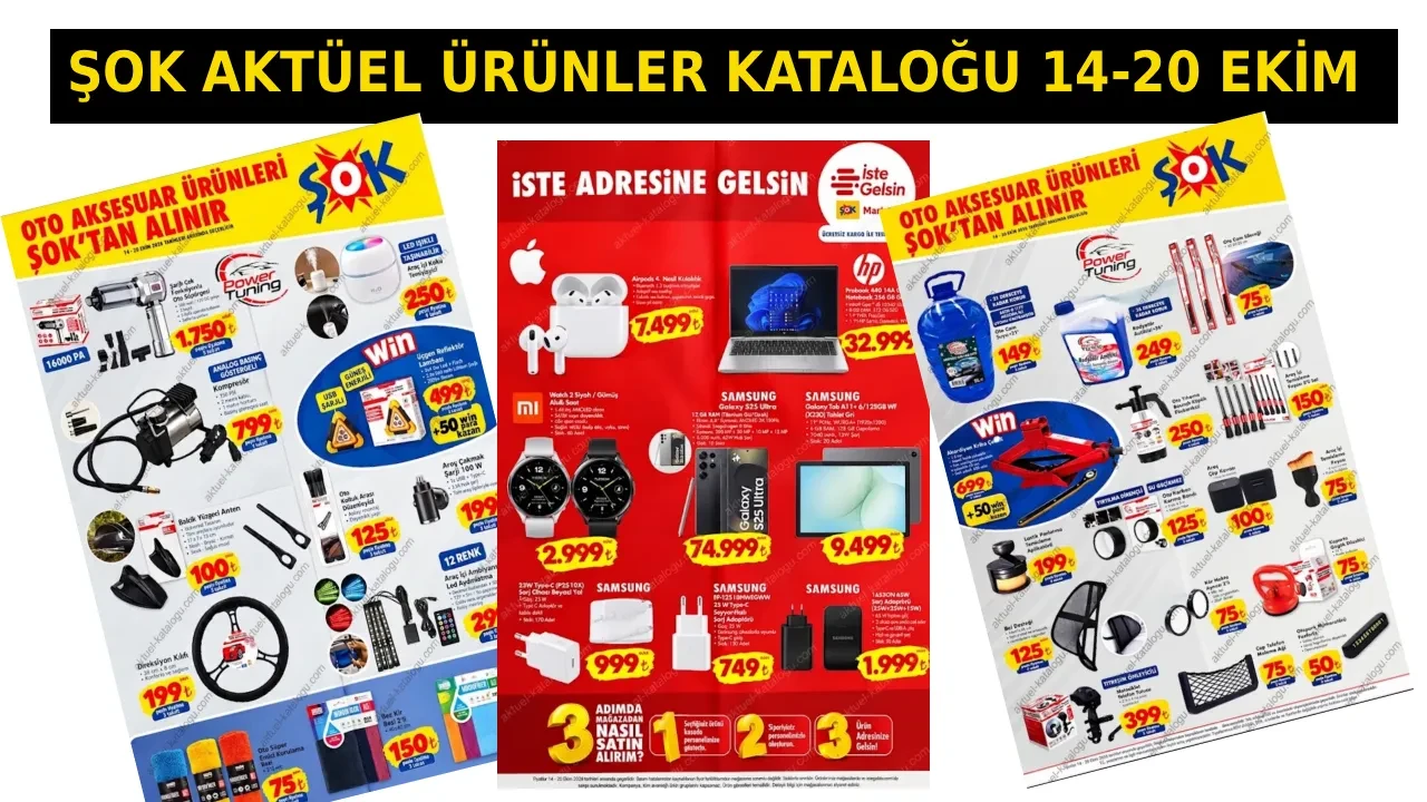 ŞOK 14-20 Ekim aktüel ürünler kataloğu 2026 broşürü: Airpods, notebook, akıllı saat, tablet ve kış lastiği çeşitleri geliyor