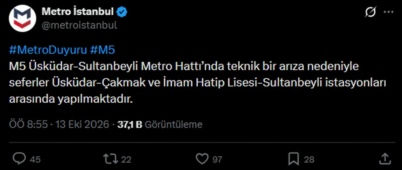 M5 metro hattı açık mı, kapalı mı? Üsküdar-Sultanbeyli metrosu neden çalışmıyor?
