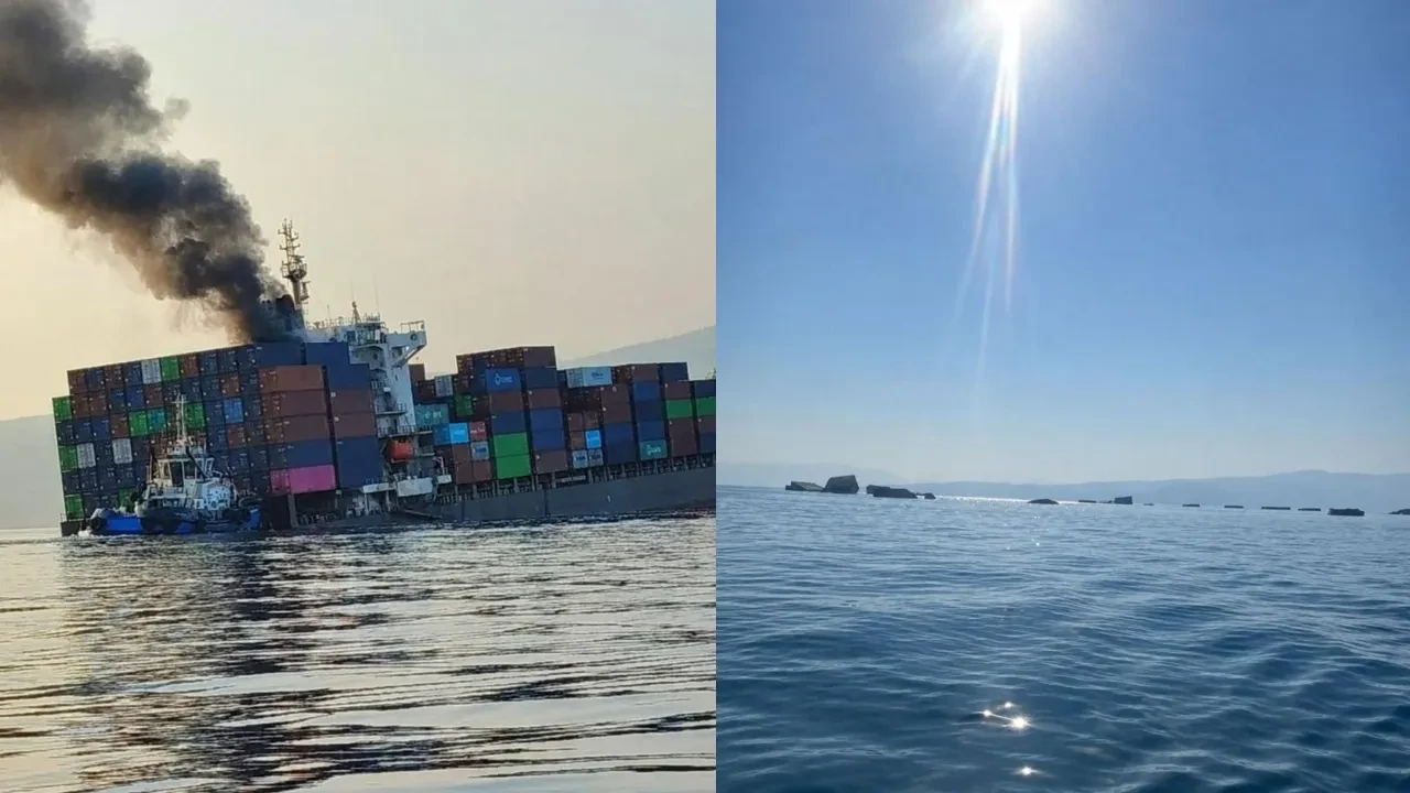 Hürmüz Boğazı'nda mayına çarpan gemi battı! Malları teknelerle taşıdılar