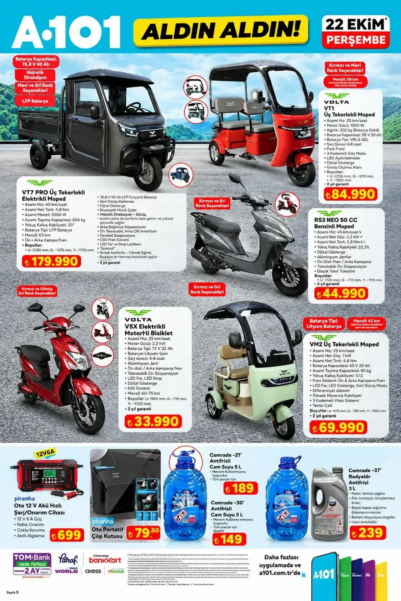 22 Ekim A101 aktüel kataloğu 2026 yayımlandı: 65 İnç televizyon, powerbank, şarj adaptörü ve moped geliyor