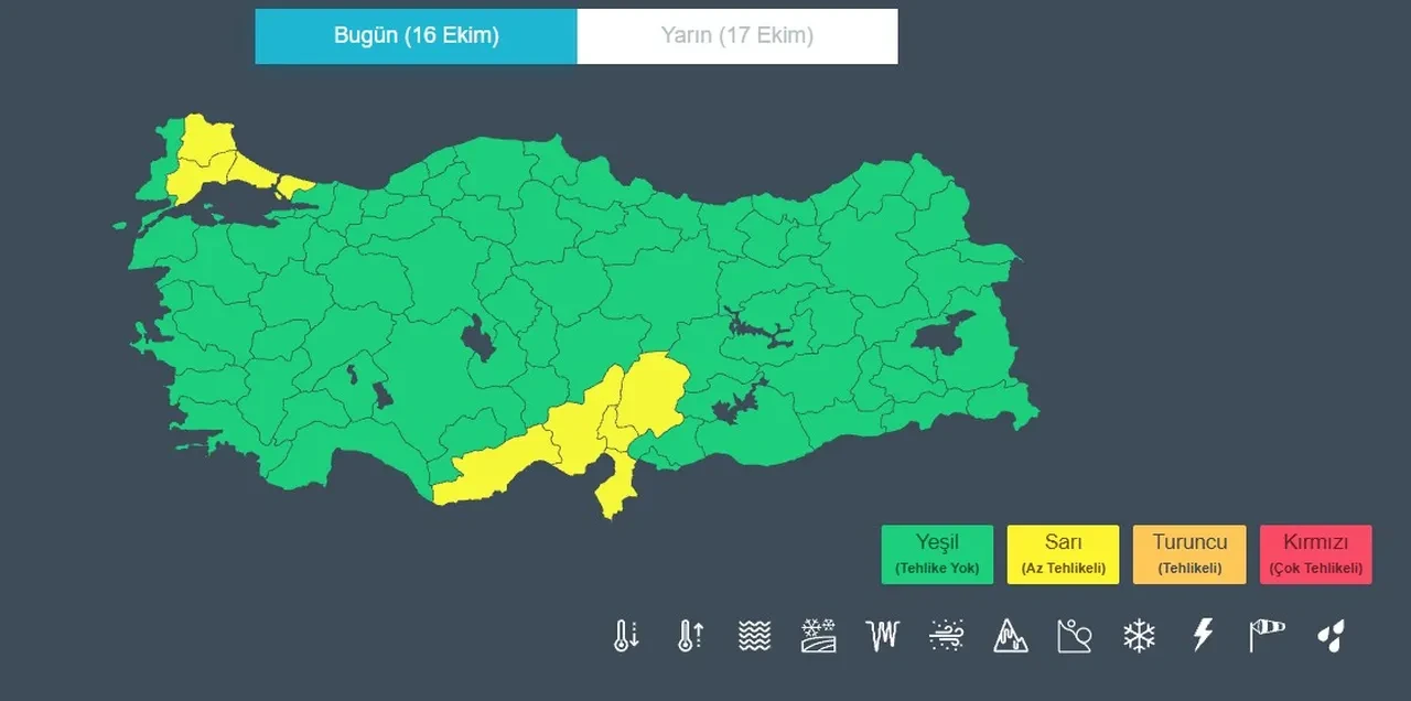 16 Ekim 2026 hava durumu! Meteoroloji il il açıkladı: Sarı kodlu alarm verildi, sağanak çok şiddetli vuracak 