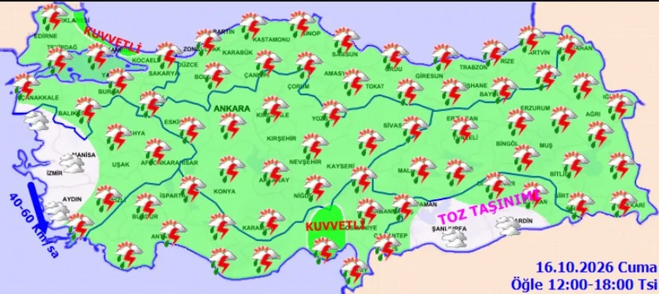 16 Ekim 2026 hava durumu! Meteoroloji il il açıkladı: Sarı kodlu alarm verildi, sağanak çok şiddetli vuracak 