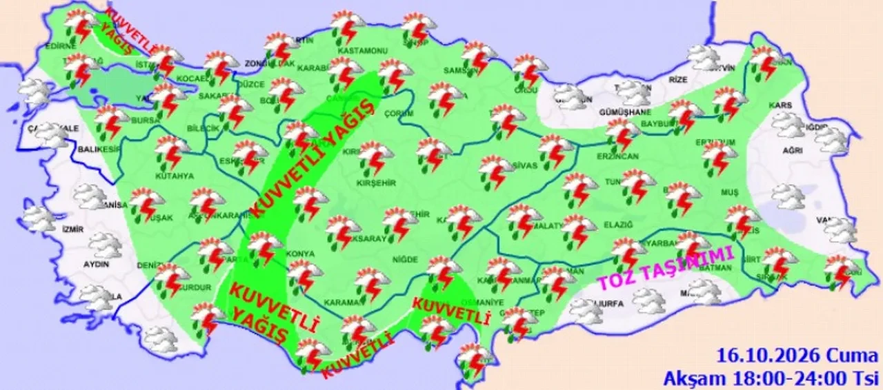 16 Ekim 2026 hava durumu! Meteoroloji il il açıkladı: Sarı kodlu alarm verildi, sağanak çok şiddetli vuracak 