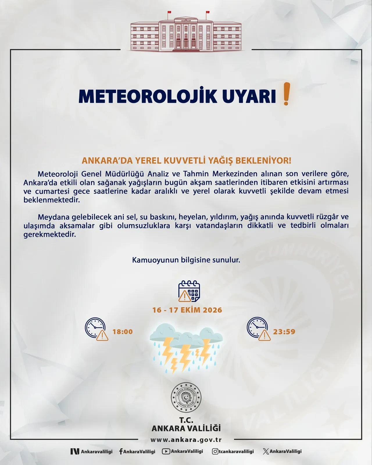Ankara Valiliği'nden yağış uyarısı: Akşam etkisini arttıracak