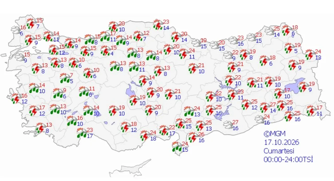17 Ekim 2026 hava durumu: 40 ile sarı 5 ile turuncu kodlu uyarı! İkinci dalga geliyor