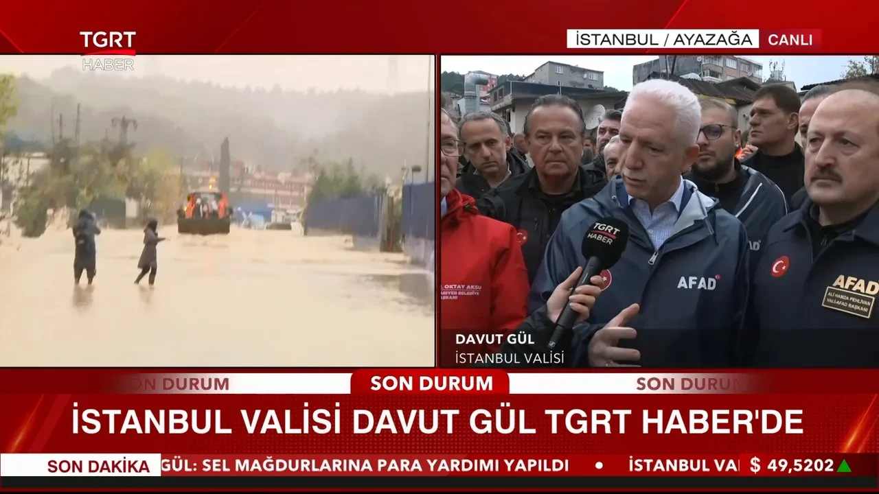 İstanbul Valisi Davut Gül'den TGRT Haber'e sel açıklaması: Dere yatağını işgal eden yapılar yıkılacak